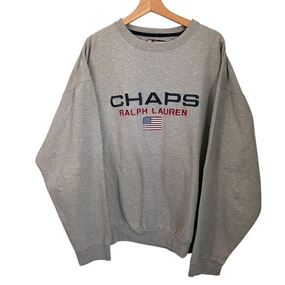 Vintage Chaps Ralph Lauren Gray Crewneck Sweatshirt Embroidered Logo Size XXL - Picture 2 of 6